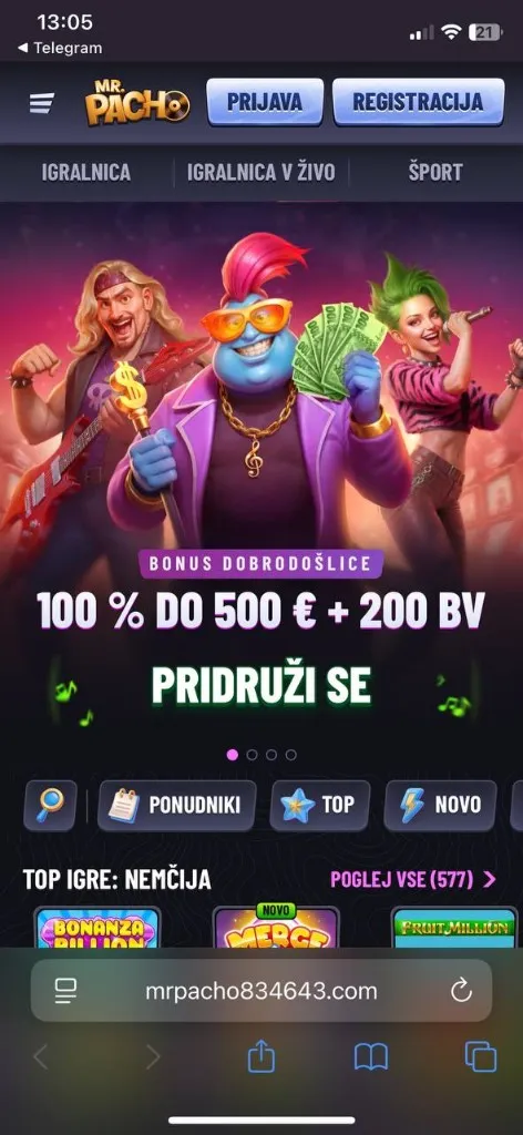 MrPacho mobilni — stavnica